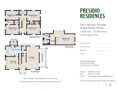 Floor plan for 5 beds, 3.5 baths, 3290 sqft